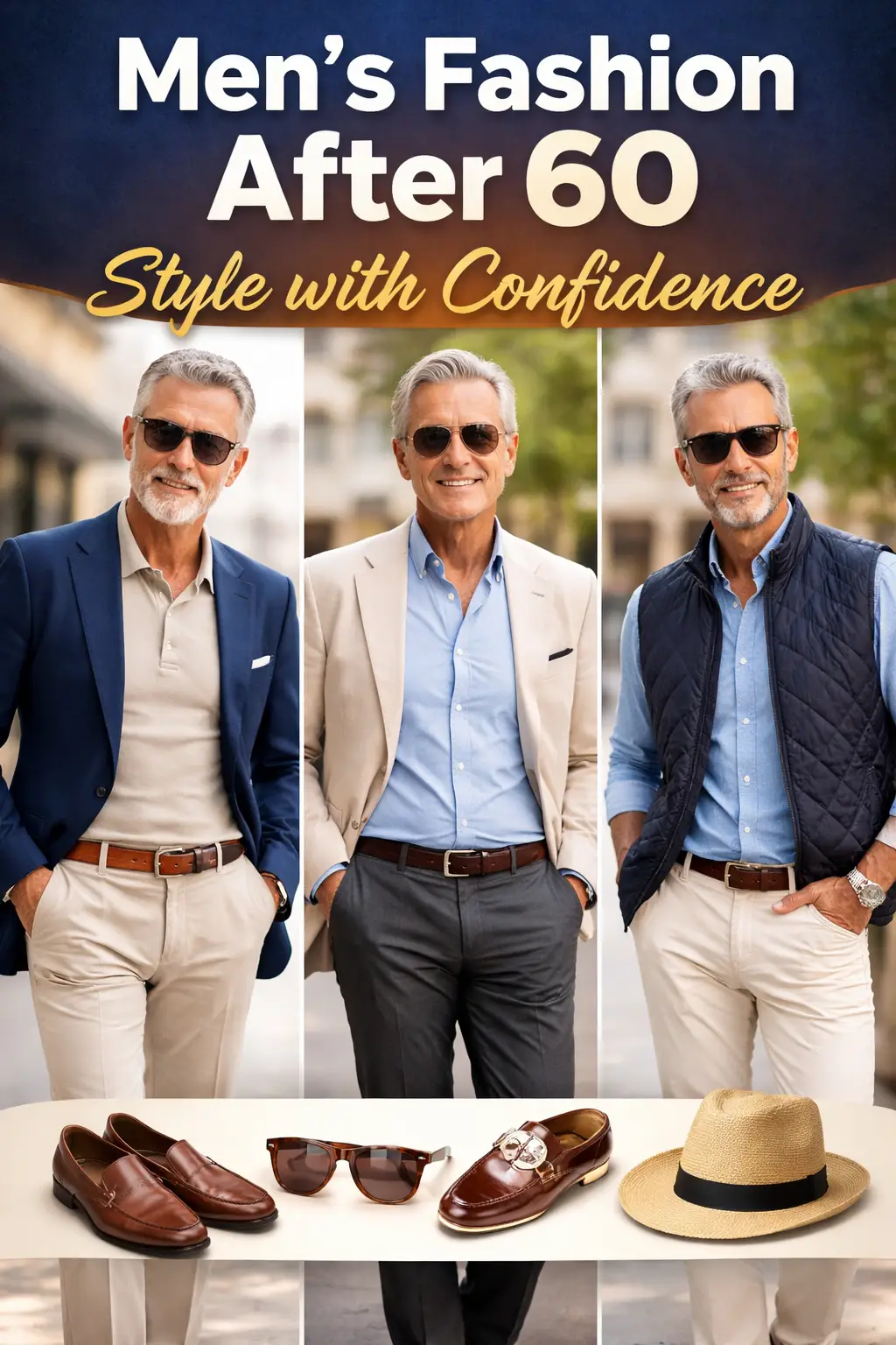 Stylish older man in men's fashion after 60 wearing confident look