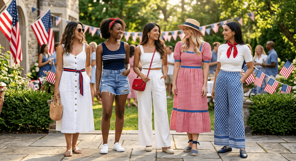 Stylish 4th of July outfits for women in 2026 featuring casual and chic summer fashion ideas.